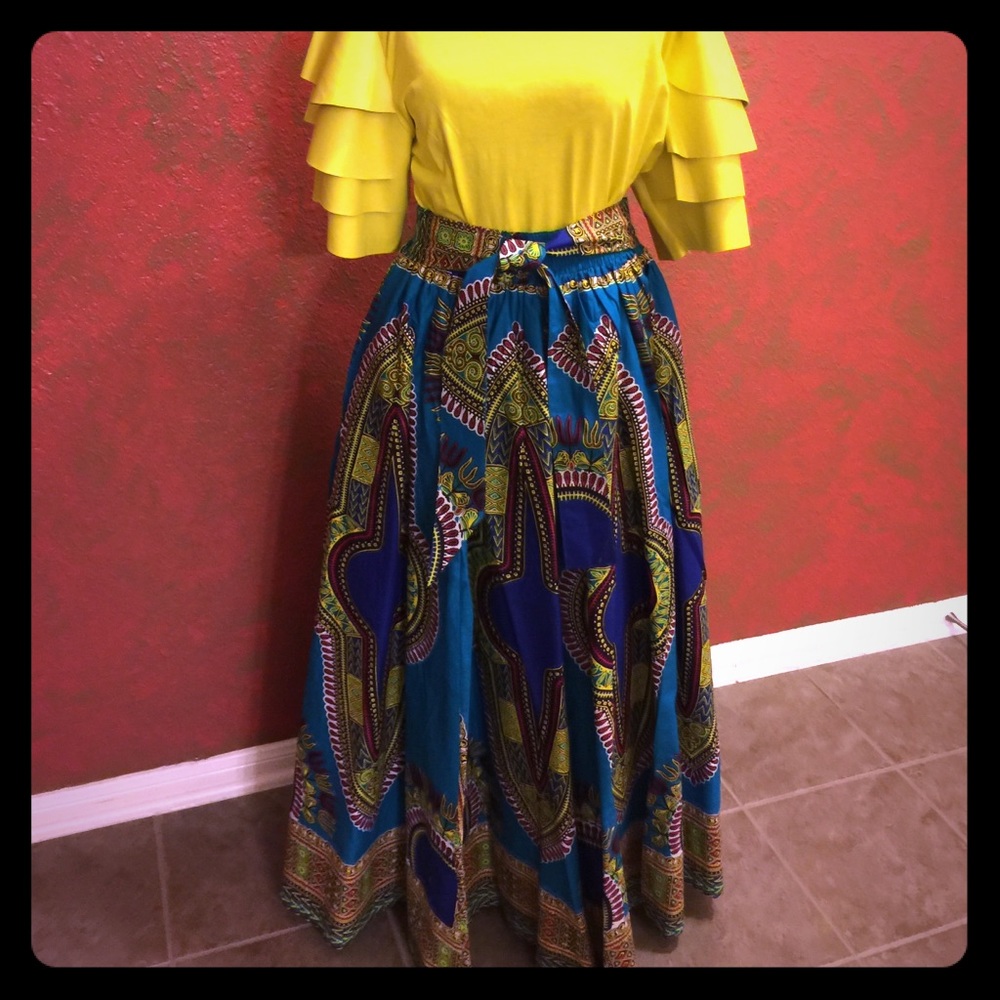 Women's African Floral Print Long Skirt